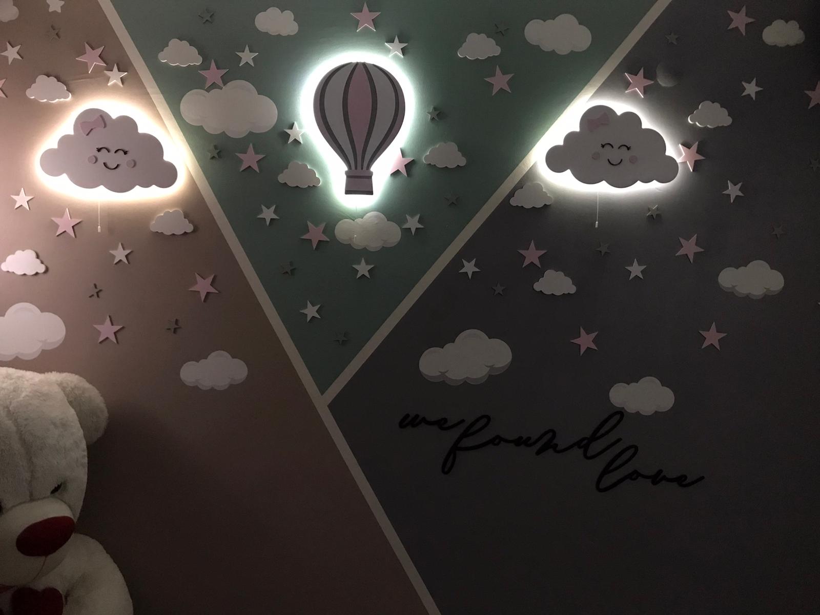 Gülen Yüzlü Bulut, Uçan Balon 3’lü Set Ahşap Lamba